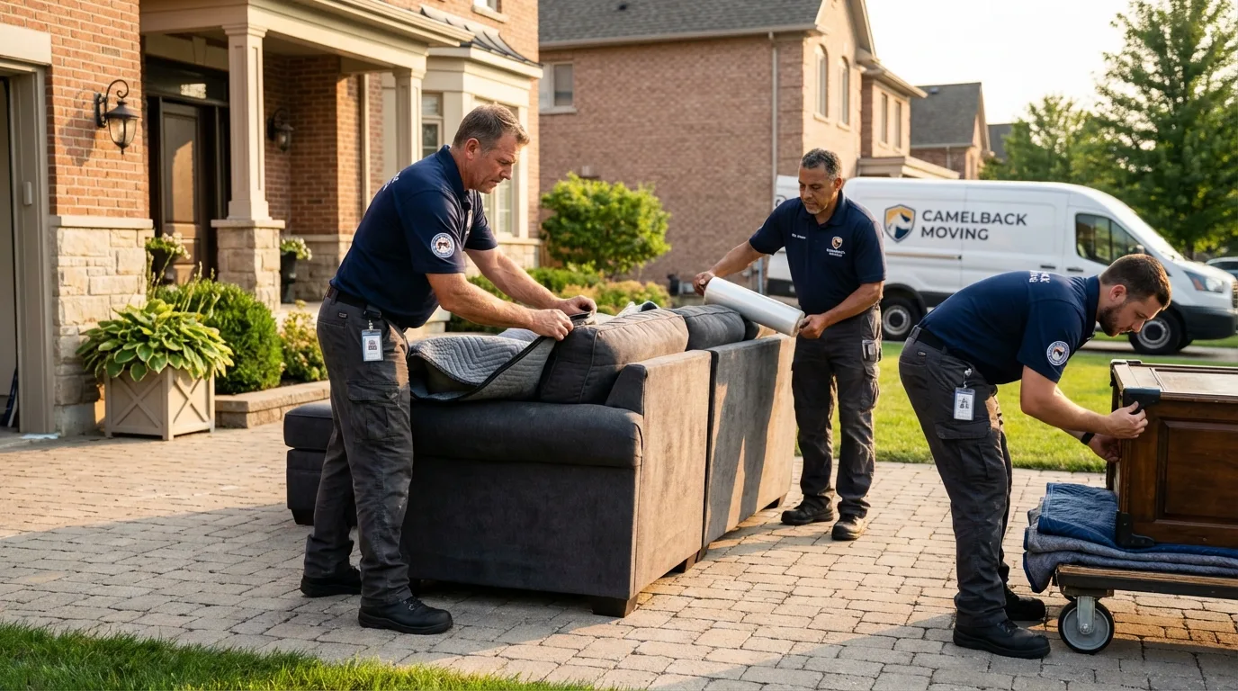 Large estate moving crew wrapping furniture in West Linn, OR