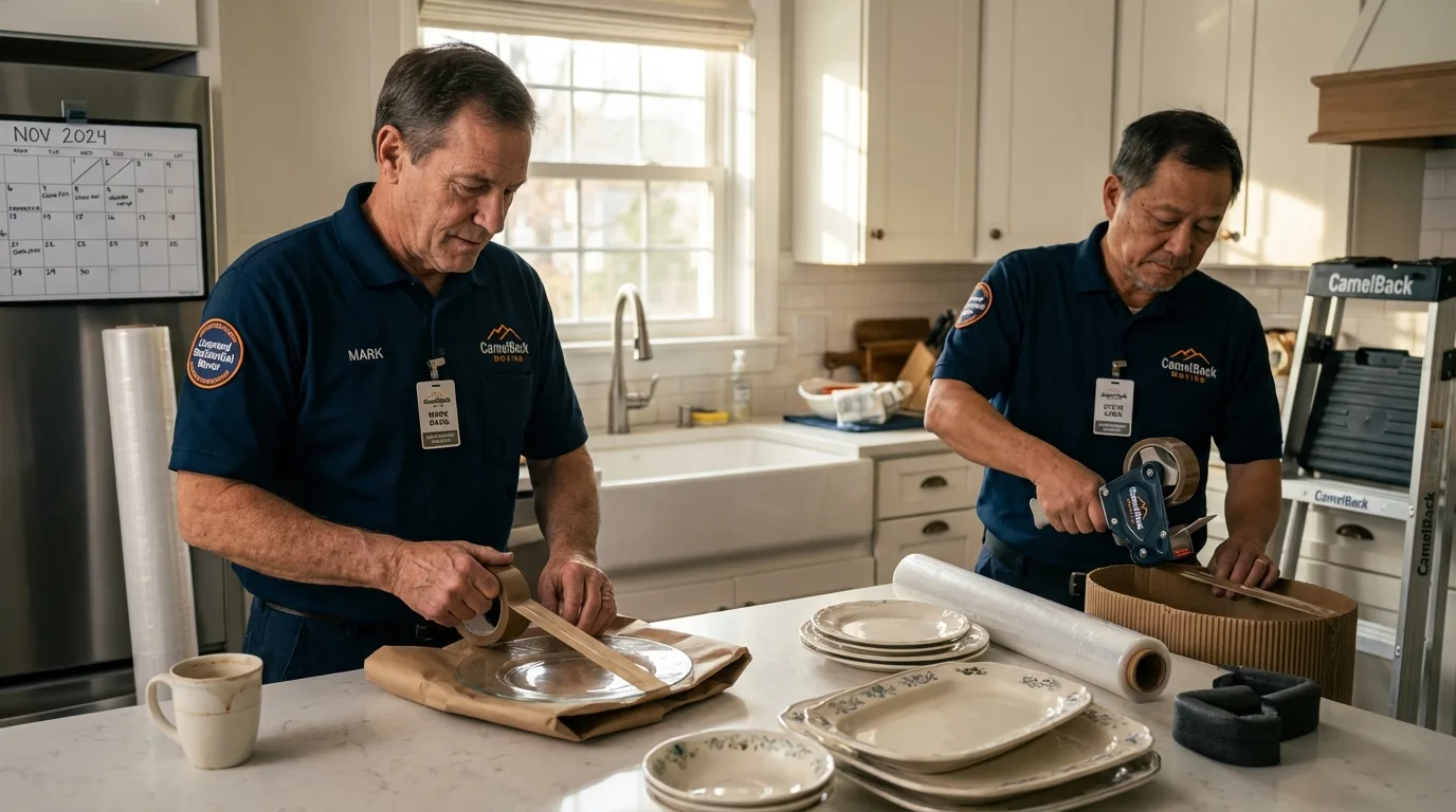 Professional crew packing kitchen dishware in West Linn, OR